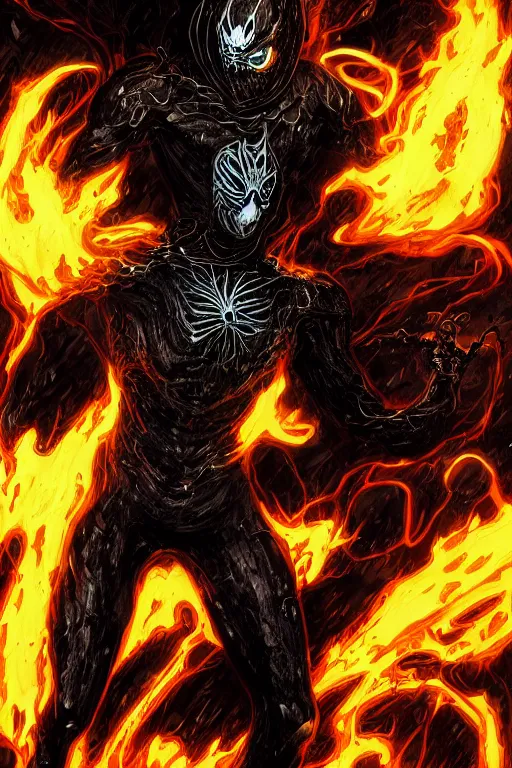 Image similar to ghost rider symbiote, comic strip style, dynamic lighting, fantasy concept art, trending on art station, stunning visuals, creative, cinematic, portrait, ultra detailed