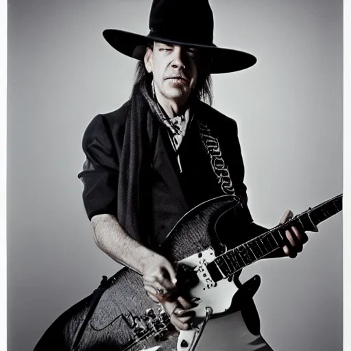 Image similar to Stevie Ray Vaughan, aged 68, studio portrait photo, studio lighting, 8k uhd lightroom, photo by annie leibovitz