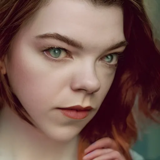 Prompt: Adult Anya Taylor-Joy, XF IQ4, f/1.4, ISO 200, 1/160s, 8K, Sense of Depth, color and contrast corrected, Nvidia AI, Dolby Vision, symmetrical balance, in-frame