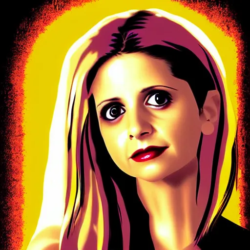 Image similar to sarah michelle gellar, buffy the vampire slayer digital art, in the style of jo chen