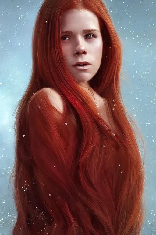Image similar to ultra realistic style illustration of a beautiful cute red haired joyful teen girl, long hair, face of teen kate mara, sci - fi, fantasy, intricate, elegant, digital painting, artstation, concept art, smooth, sharp focus, illustration, 8 k frostbite 3 engine, ultra detailed, art by artgerm and greg rutkowski and magali villeneuve