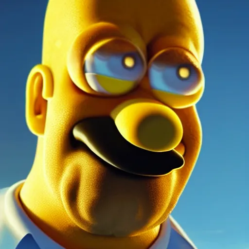 Prompt: portrait of a photorealistic Homer Simpson, realistic, extreme detail, 4k, ultra HD