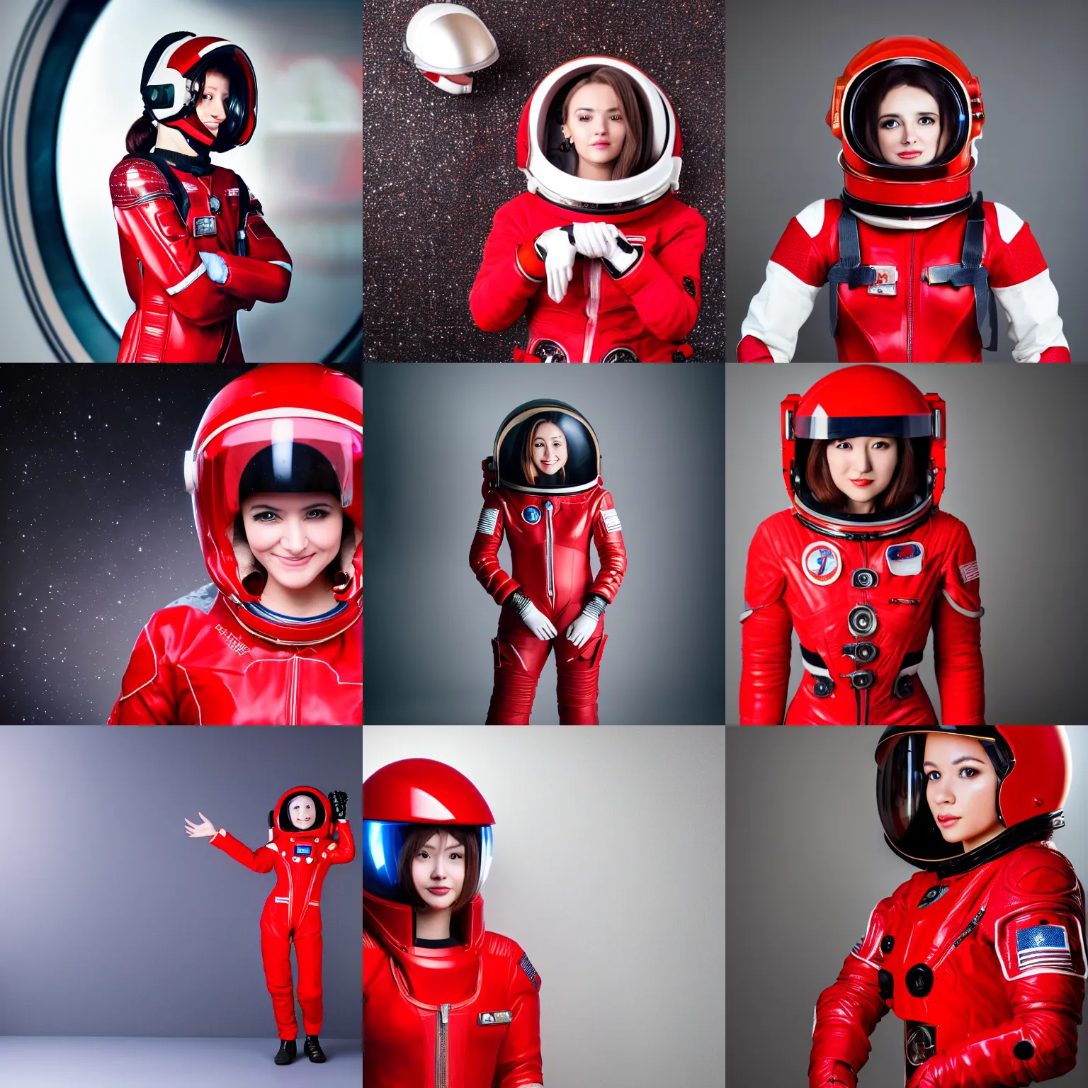 Prompt: beautiful girl in red spacesuit with helm, studio photo portrait, safebooru, 8k