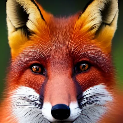 Prompt: beautiful fox close-up, XF IQ4, 150MP, 50mm, f/1.4, ISO 200, 1/160s, natural light, Adobe Photoshop, Adobe Lightroom, DxO Photolab, Corel PaintShop Pro, symmetrical balance, depth layering, polarizing filter, Sense of Depth, AI enhanced