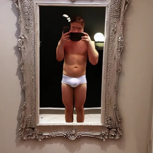 Prompt: satan in his underpants mirror selfie