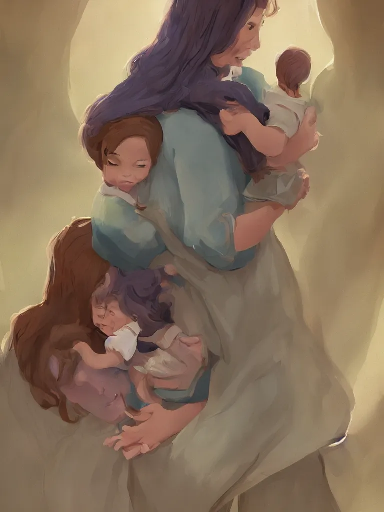 Prompt: a mother's love, by disney concept artists, blunt borders, rule of thirds, beautiful light
