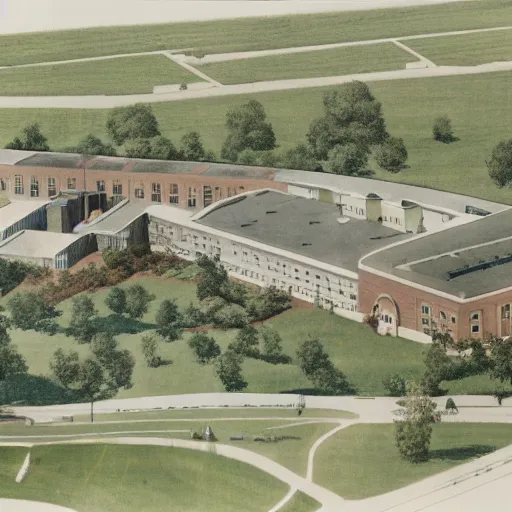 Image similar to a multi - acre, self - contained psychiatric hospital designed and built according to the kirkbride plan.