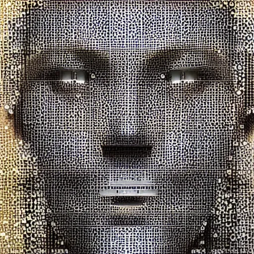 Prompt: artificial intelligence face being built piece by piece, epic, breathtaking, intricate details, in the style of salvador dali