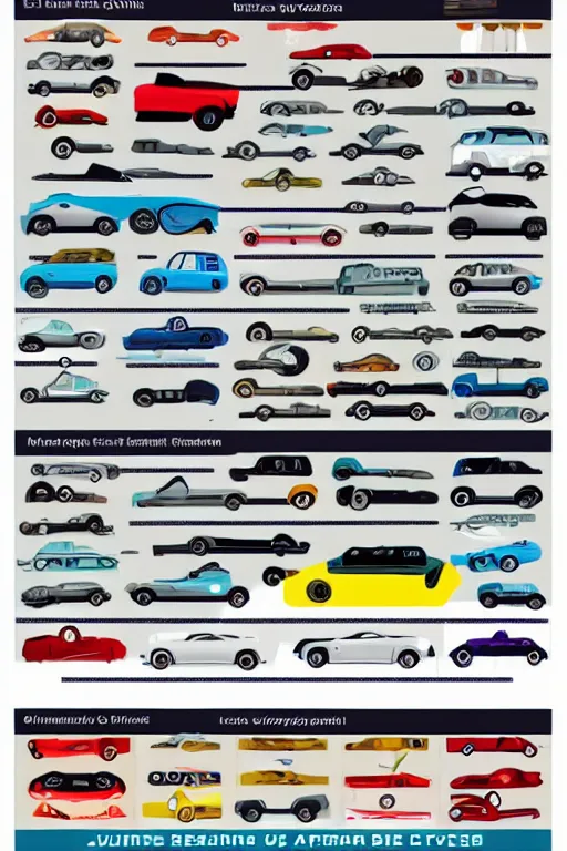 Image similar to infographic showing many types of different cars