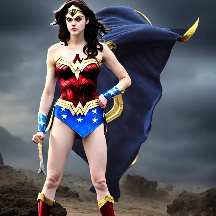 Image similar to professional full length photograph of alexandra daddario as wonder woman. Extremely detailed. 8k