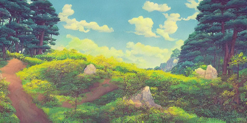 Image similar to a beautiful painting of landscape, ghibli style