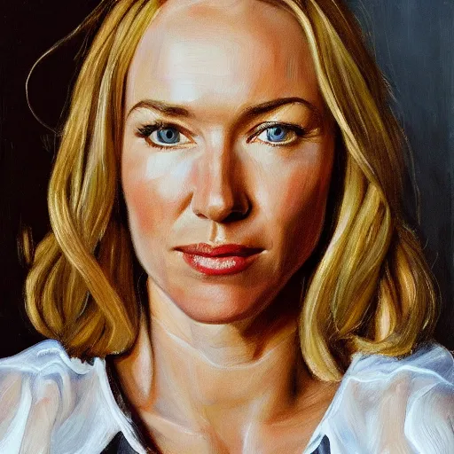 Image similar to high quality high detail painting by lucian freud, hd, portrait of naomi watts, photorealistic lighting