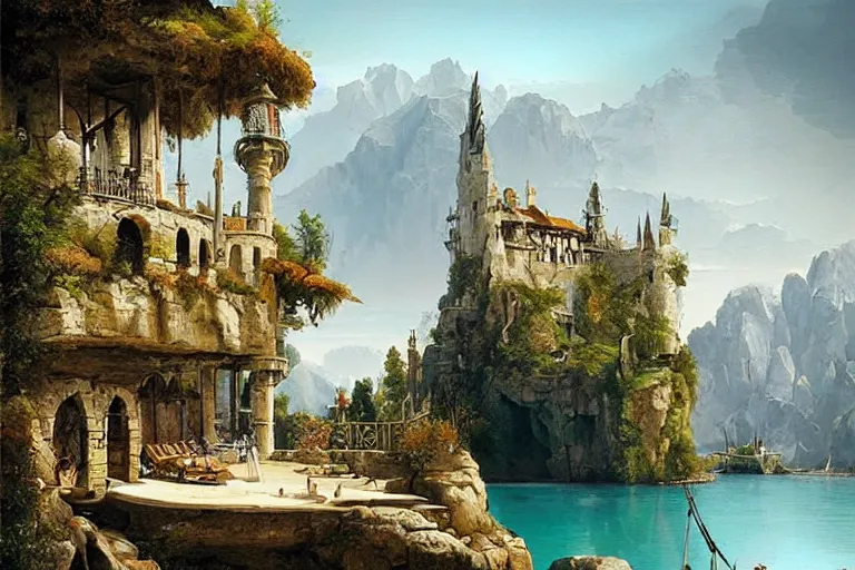 Image similar to The ultimate vacation destination, luxury, detailed painting by Raphael Lacoste