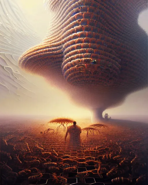 Image similar to a hyper - detailed 3 d render like an oil painting of the hive mind of ai enabled humanity, surrealism!!!!! surreal concept art, lifelike, photorealistic, digital painting, aesthetic, smooth, sharp focus, artstation hd, by greg rutkowski, bruce pennington, valentina remenar, asher duran,