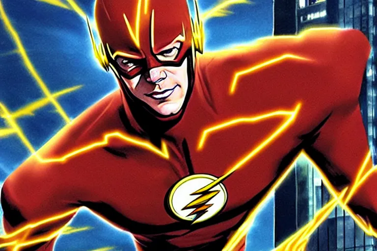 Prompt: the flash, delivering packages for amazon, art in the style of alex ross