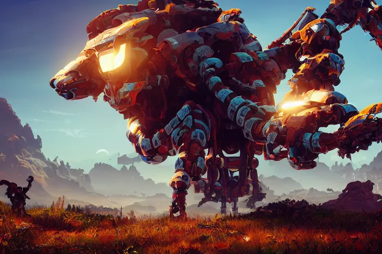 Image similar to shell - walker machine mecanical creature robot of horizon forbidden west horizon zero dawn radiating a glowing aura global illumination ray tracing hdr fanart arstation by ian pesty and alena aenami artworks in 4 k