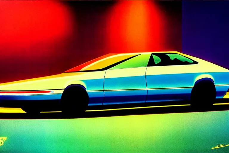 Image similar to designed by syd mead stylized poster of a single toyota soarer concept, thick neon lights, ektachrome photograph, volumetric lighting, f 8 aperture, cinematic eastman 5 3 8 4 film