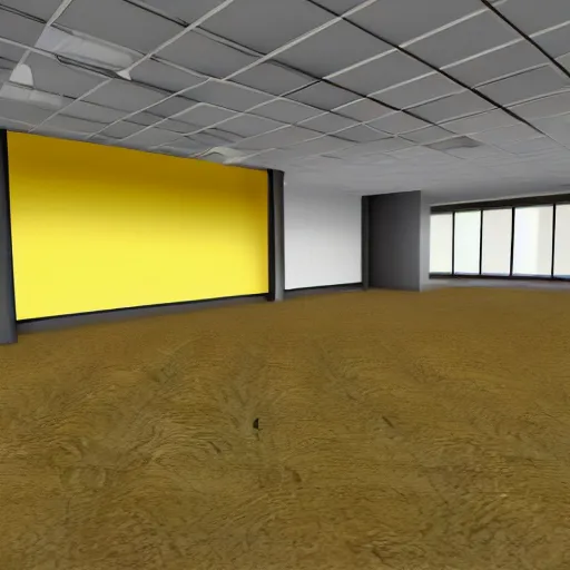 Image similar to empty 9 0 s office building with no windows doors or furniture in garry's mod, the building has brown carpet and yellow wallpaper