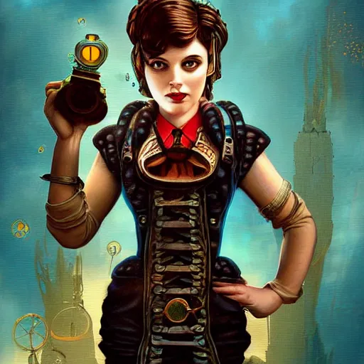 Image similar to lofi underwater bioshock steampunk portrait, Pixar style, by Tristan Eaton Stanley Artgerm and Tom Bagshaw.