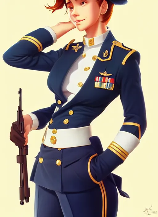 Image similar to cute navy officer dan james, natural lighting, path traced, highly detailed, high quality, digital painting, by don bluth and ross tran and studio ghibli and alphonse mucha, artgerm