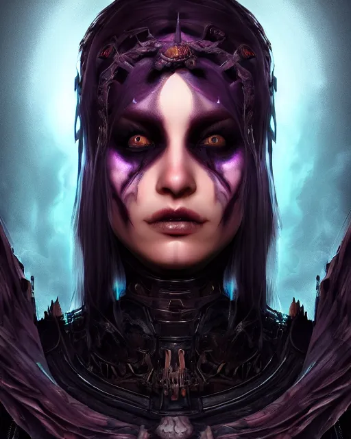 Image similar to headshot portrait of nightmare queen inspired by occult alchemy, detailed, textured, realistic, unreal engine, cgsociety, cinematic lighting, concept art