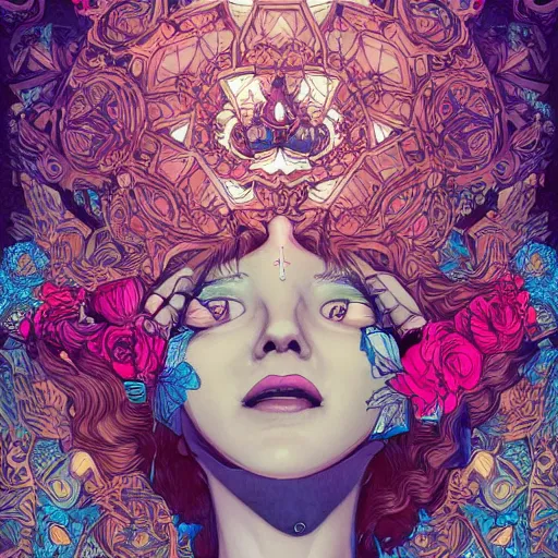 Prompt: the most incredibly beautiful and gorgeous woman looking up and smiling, an ultrafine detailed illustration by james jean, final fantasy, intricate linework, bright colors, behance contest winner, vanitas, angular, altermodern, unreal engine 5 highly rendered, global illumination, radiant light, detailed and intricate environment