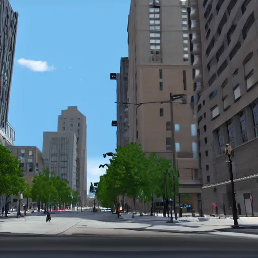 Image similar to render of google street view downtown Winnipeg, Highly Detailed, Unreal engine 5, HD, 8k, GTX 3090