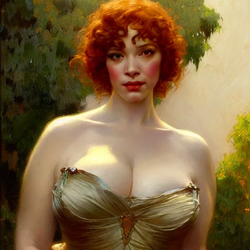 Image similar to christina hendricks. highly detailed painting by gaston bussiere, craig mullins, j. c. leyendecker