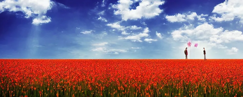 Image similar to movie scene with a beautiful flower field