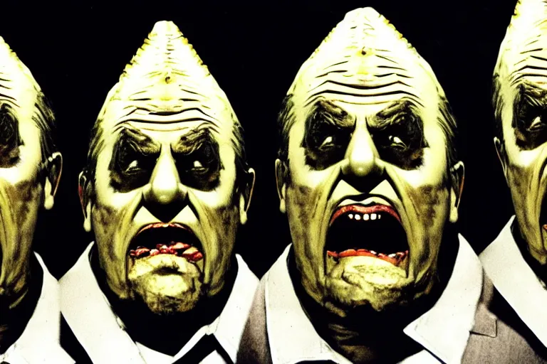 Image similar to leatherface coneheads, detailed facial expressions