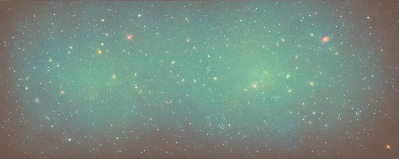 Prompt: stunning galaxy field. vintage analog poloroid. warm azure tones, subtle color bleed, film grain, beautiful, brilliant.
