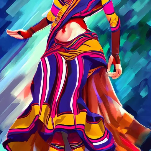Prompt: a beautiful cute girl wearing modern stylish costume in the style of Assamese bihu mekhela sador gamosa design, commercial fashion design art by joe madureira, artstation