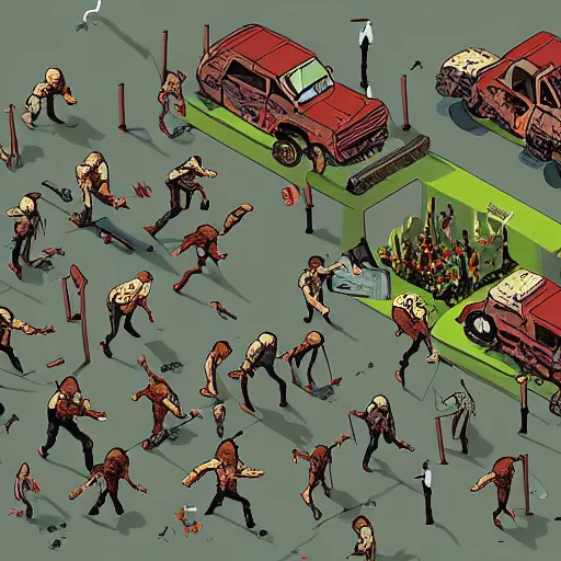 Prompt: zombie apocalypse by guillaume kurkdjian, isometric, detailed