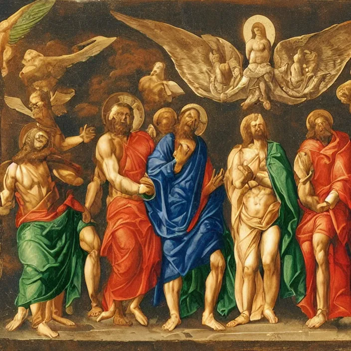 Prompt: the moment at which the unity and the trinity separated, creating the false christian god