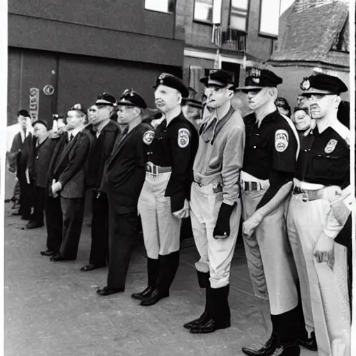 Image similar to Steve Buscemi in a police line up 1950s photo