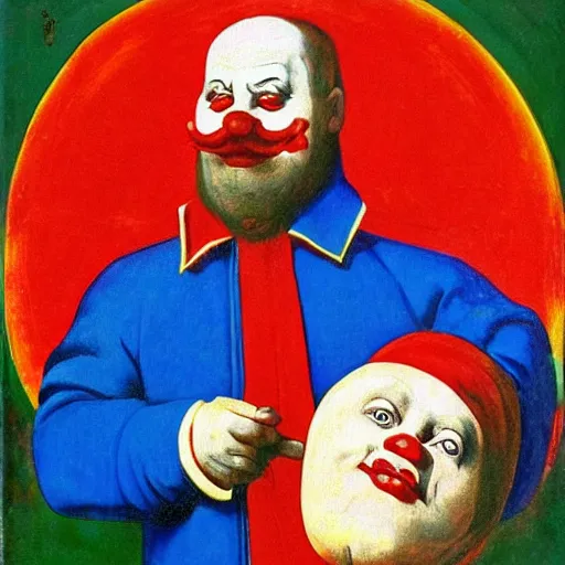 Prompt: communist clown, soviet propaganda, renaissance art style