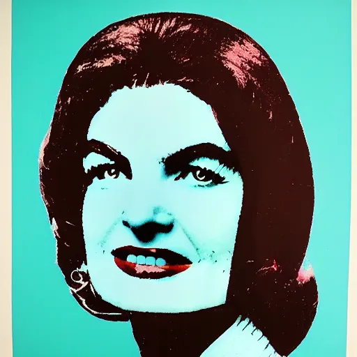 Image similar to individual silk screen portrait of jacqueline kennedy by andy warhol