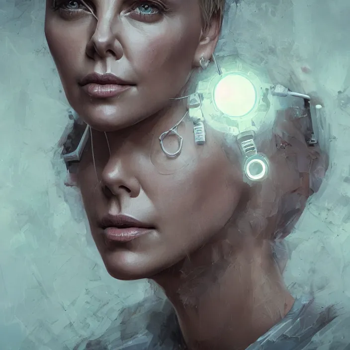 Image similar to portrait of charlize theron as a nurse. intricate abstract. intricate artwork. by tooth wu, wlop, beeple, dan mumford. octane render, trending on artstation, greg rutkowski very coherent symmetrical artwork. cinematic, hyper realism, high detail, octane render, 8 k, iridescent accents