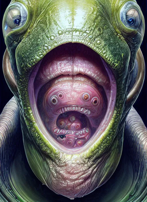 Image similar to elon musk as mollusk, slime, drool, portrait, intricate, elegant, highly detailed, digital painting, artstation, concept art, wallpaper, smooth, sharp focus, illustration, art by h. r. giger and artgerm and greg rutkowski and alphonse mucha