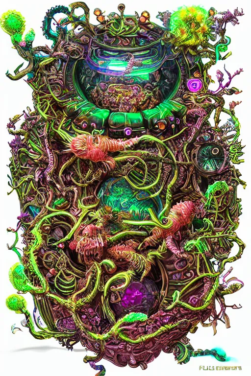 Image similar to creature sushi roots cactus elemental flush of force nature micro world fluo light deepdream a wild amazing steampunk baroque ancient alien creature, intricate detail, colorful digital painting radiating a glowing aura global illumination ray tracing