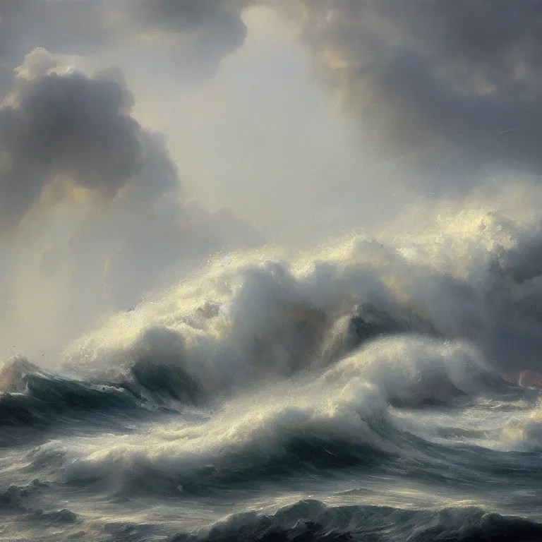 Image similar to a beautiful masterpiece painting of a tsunami in a storm by juan gimenez, award winning, trending on artstation,