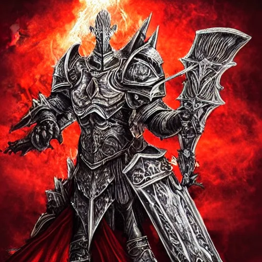 Image similar to double portrait the great death knight dark souls in golden red armor made of polished dragon bones looks relaxed, quantum physics, victorian era