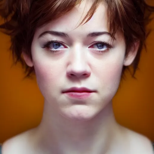 Image similar to a masterpiece portrait photo of a beautiful young woman who looks like a manic pixie dream girl mary elizabeth winstead, symmetrical face