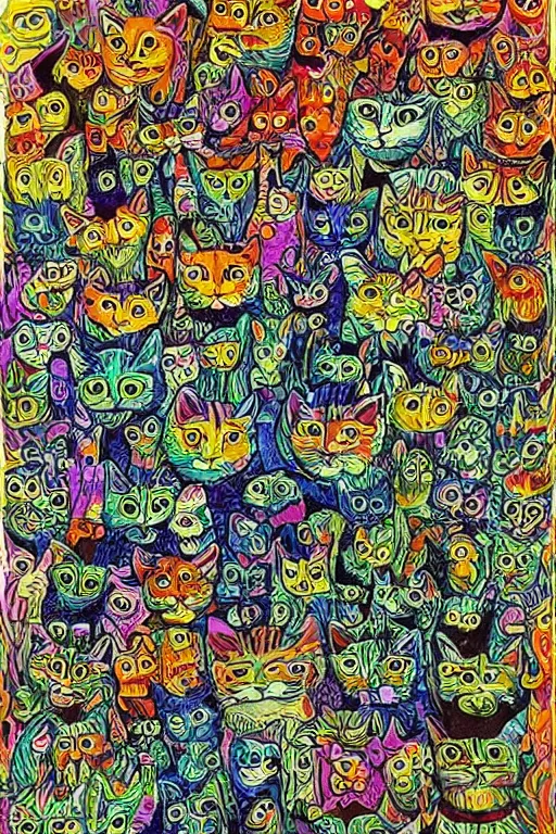 Image similar to Psychedelic cats in the style of Louis Wain