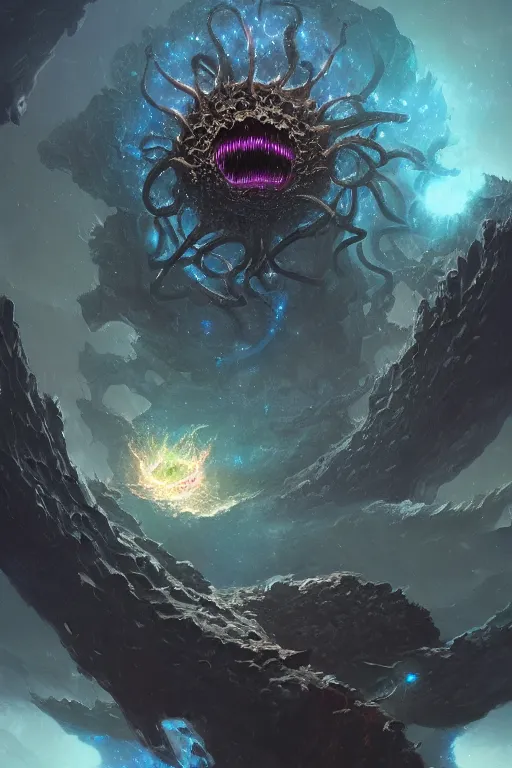 Image similar to azathoth devouring a galaxy, huge, towering, gigantic, high octane, 8 k, digital art, magic the gathering, mtg, by greg rutkowski, trending on artstation