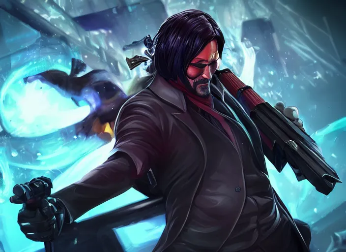 Image similar to john wick as league of legends character splash art, artstation, trending, digital painting