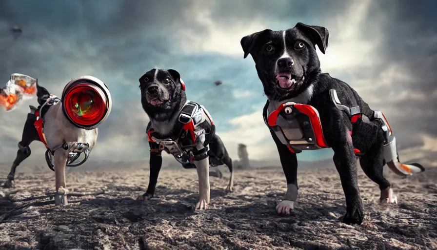 Prompt: Cyborg dogs Conquering planet earth, 4k photography award winning,