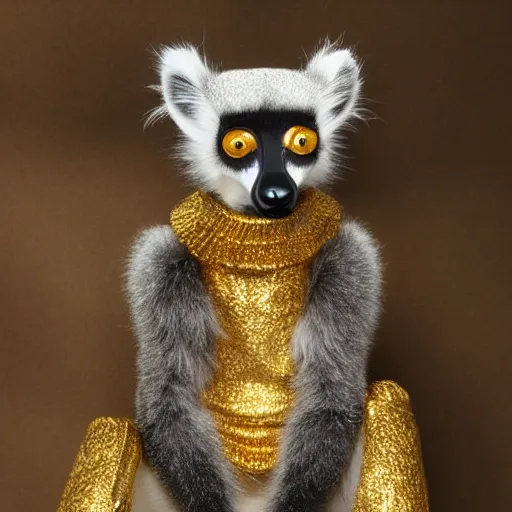 Prompt: rich lemur wearing gold armor