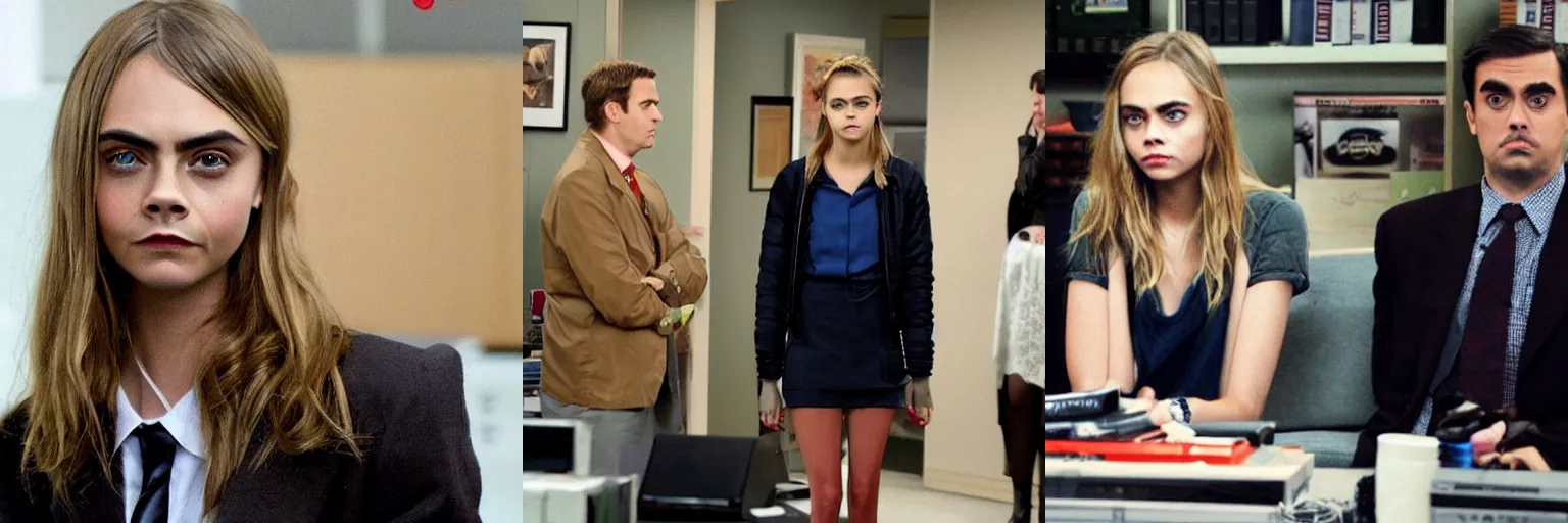 Prompt: very very very very cara delevingne in the The Office TV show