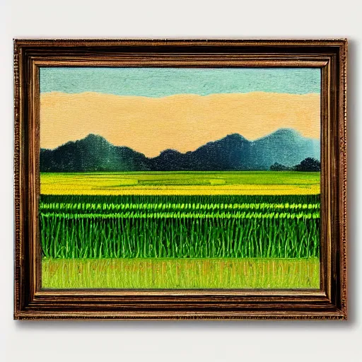 Image similar to abstract painting of a rice paddy, a man farming